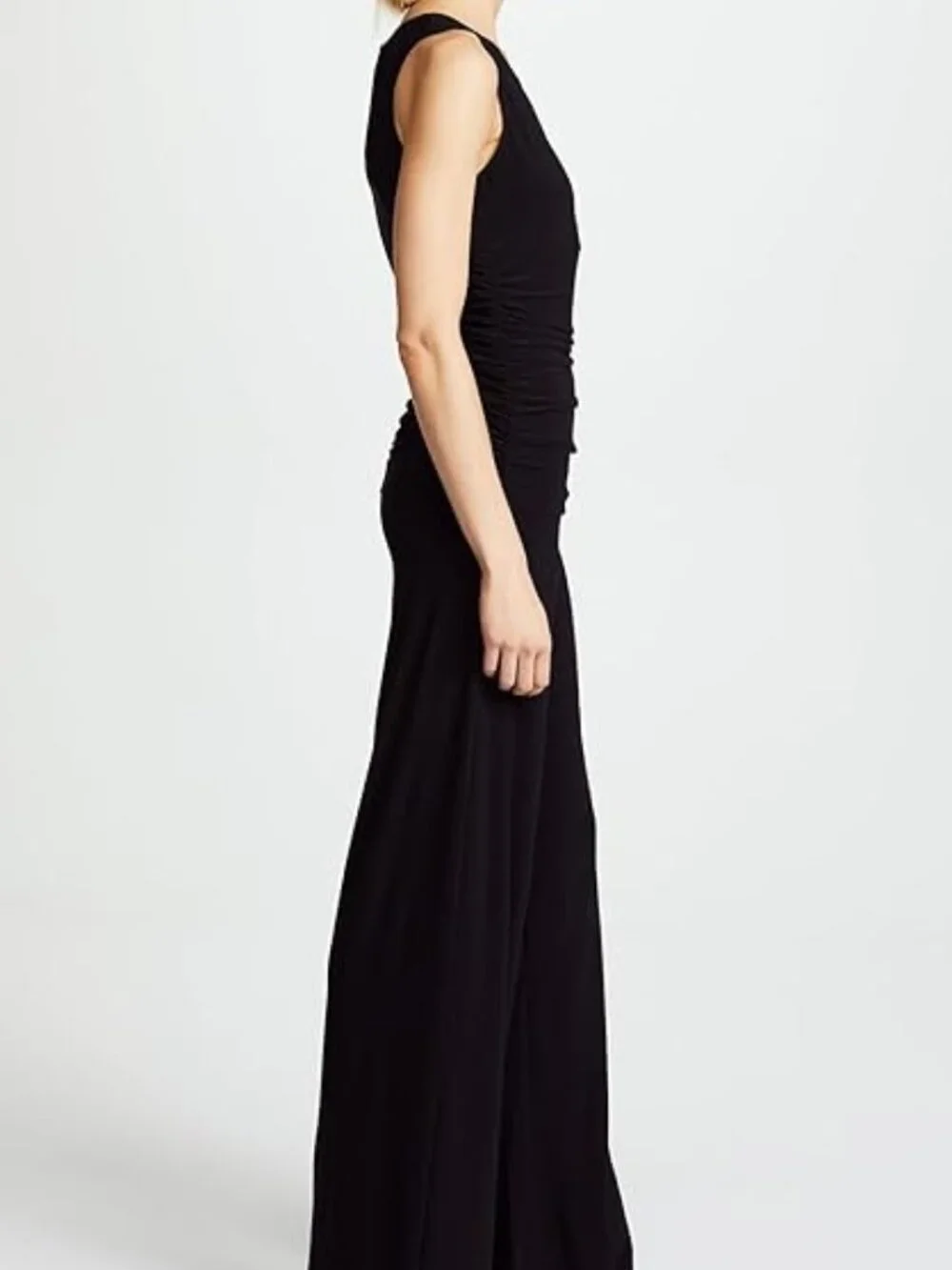 Norma Kamali Brand Women's XL Black Shirred Waist Jumpsuit Wide Leg Pant - Picture 4 of 11